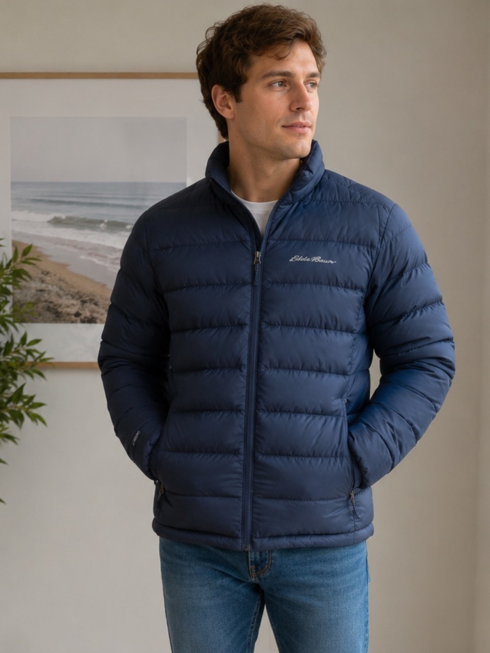 Eddie Bauer Cirruslite Down Puffer Jacket Mens Small Blue 650 Fill